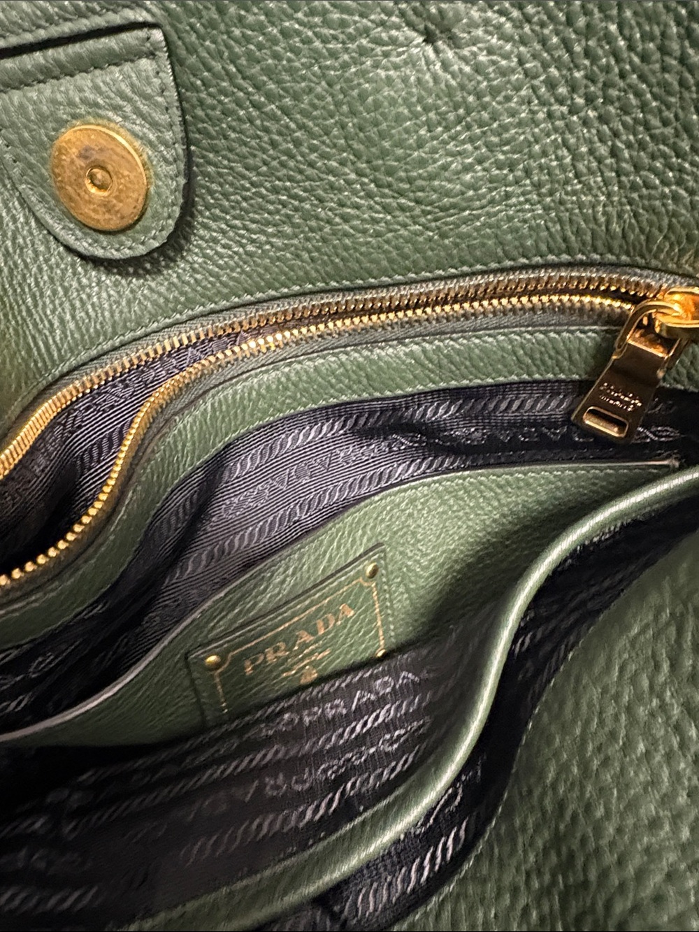 Prada Forest Green Pebbled Leather Tote with Gold Hardware - Picture 14 of 14